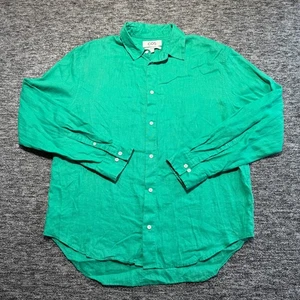 Cos Linen Shirt Mens Medium Emerald Green 100% Linen Long Sleeve Relaxed - Picture 1 of 7