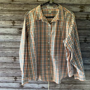 LL Bean Women's Long-Sleeved Button-Down Top Size XL Petite Wrinkle Free Plaid - Picture 1 of 7
