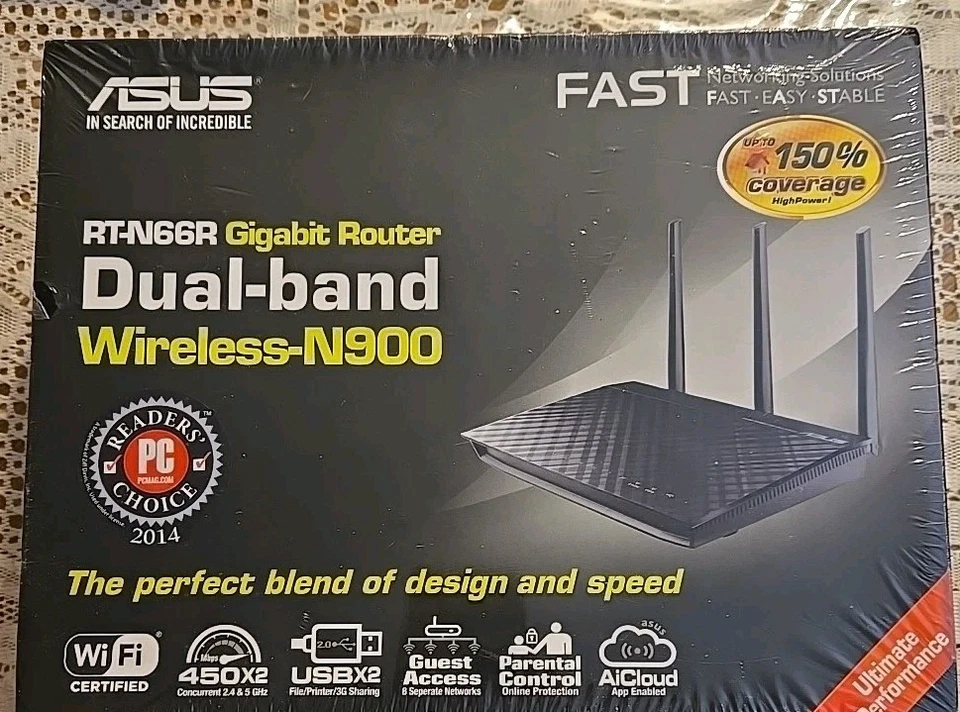 Asus RT-N66U Gigabit Dual-band Wireless-N900 ROUTER 450 Mbps 4-Port New Sealed - Image 1 of 4