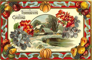 Vintage 1910s THANKSGIVING Embossed Postcard Harvest - Picture 1 of 2