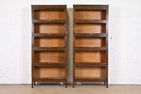 Antique Shaw Walker Arts & Crafts Mahogany Five-Stack Barrister Bookcases, Pair Cover