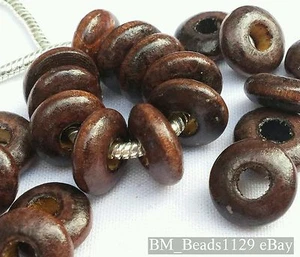 20PC Lot Dark Brown WOOD Thin European Spacer Beads Charms fit Bracelet - Picture 1 of 9