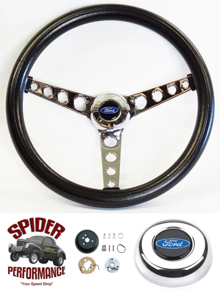 1978-1991 Econoline steering wheel BLUE OVAL 14 1/2" CLASSIC CHROME - Image 1 of 4