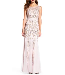 Adrianna Papell Icy Lilac Beaded Illusion Yoke Gown Formal Dress 10 $369 - Picture 1 of 8