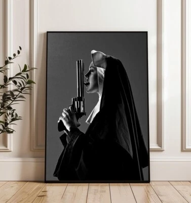Nun Licking Gun Poster, Lindsay Lohan Machete, Gun Nun Poster, Wall Art Decor - Image 1 of 4