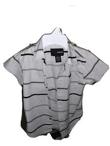 Hurley Grey/Dark Grey/Wh Horizontal Striped Youth Short Sleeve button down shirt - Picture 1 of 3