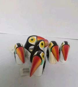 6pcs Carved Painted Carrot Wooden Napkin Rings - Picture 1 of 5