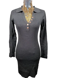 Melrose Strickkleid Größe38 Schwarz Damen Polostrickkleid Elegant Kragen NEU - Bild 1 von 13
