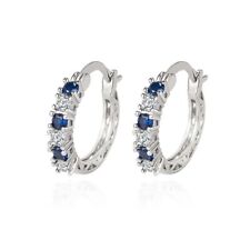 925 Sterling Silver Blue Clear CZ Hoop Circle Huggie Earrings Women Girl Gift UK