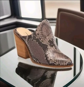 Chinese Laundry Snake Print Leather mule boot Size 9 Shoes brown Bock Heel - Picture 1 of 14