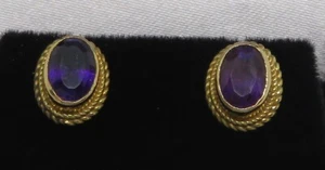 . Pendientes ovalados antiguos Art Deco vintage oro 9 quilates y amatista - Imagen 1 de 11