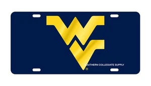 WVU WEST VIRGINIA Mountaineers Blue Mirrored License Plate / Car Tag - Picture 1 of 1