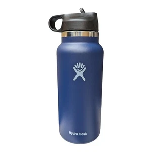 32oz Hydrokolben Wasserflasche breite Öffnung Edelstahl mit Strohdeckel Kobalt - Bild 1 von 1