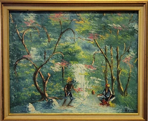 Vintage Landschaft von Y. Joseph Wasserfall haitianische Szene, gerahmt Öl auf Leinwänden - Bild 1 von 7