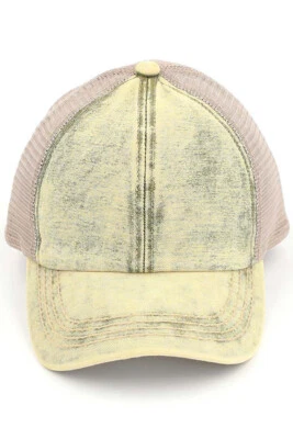 C.C Women's Stonewashed Denim Mesh Criss Cross Ponytail Messy Bun Baseball Cap - Image 1 of 3