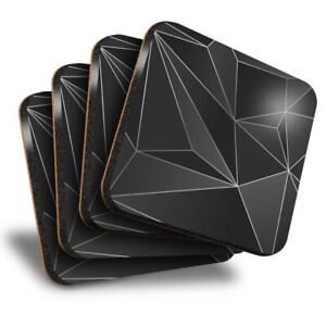 Set of 4 Square Coasters - BW - Black Abstract Art Deco  #42579