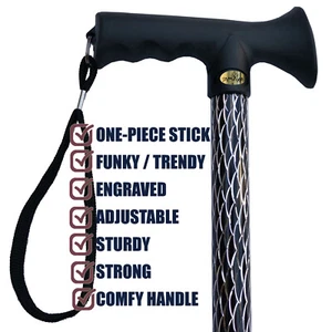 TAMAKA® Ladies Engraved Black Etched Adjustable Walking Stick Cane Gel Soft Grip - Picture 1 of 13