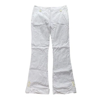 George Pantalones Mujer 10 Blanco Algodón Largo Bota Corte Bolsillos Cinturón Lazos Informales Foto 1 de 4