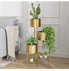 Modern Gold 3 Tier Tall Plant Stand Flower Pot Plant Stand Storage Shelf 40x80cm - Bild 1 von 10