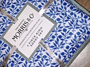 🫐 4-Pc William Morris & Co King Sheet Set Chinoiserie Floral Blueberry Vines - Picture 1 of 3