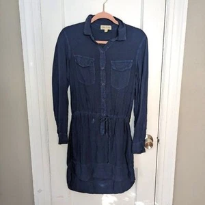 cloth & stone | Navy Button Down Shirt Dress Long Sleeve Drawstring Waist Size S - Picture 1 of 9