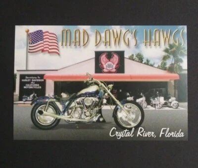 Mad Dawgs Hawgs Harley Davidson FL Concesionario Publicidad Motocicleta Postal b Foto 1 de 3