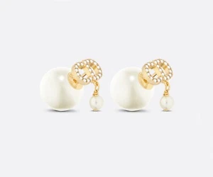 Pendientes Piercing Dior Tribales Oro CC Cristal Doble Cara Perla - Imagen 1 de 4
