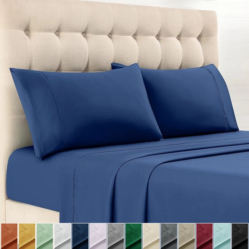 Juego de sábanas completas serie 1800 4 piezas bolsillo profundo suave doble king queen Foto 1 de 1