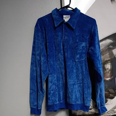 Vintage Irvine Park Long Sleeve Pull Over Shirt Men Size S Blue Velvet Velour  - Image 1 of 4