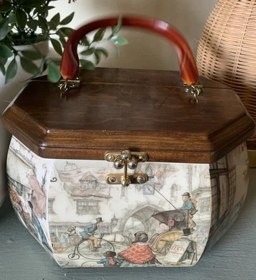 BOLSO CAJA DECOUPAGE ESTAMPADO ANTON PIECK VINTAGE FORMA OCTÁGONO 3D Foto 1 de 4