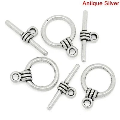 18 Sets Toggle Clasps Round Antique Silver 15mm x11mm - Bar 17mm x6mm - Image 1 of 3