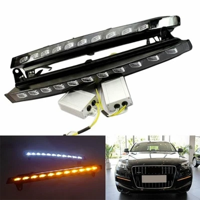 Pair For Audi Q7 2006~2009 LED Daytime Running Light DRL Turn Signals Fog Lamps - Image 1 of 4