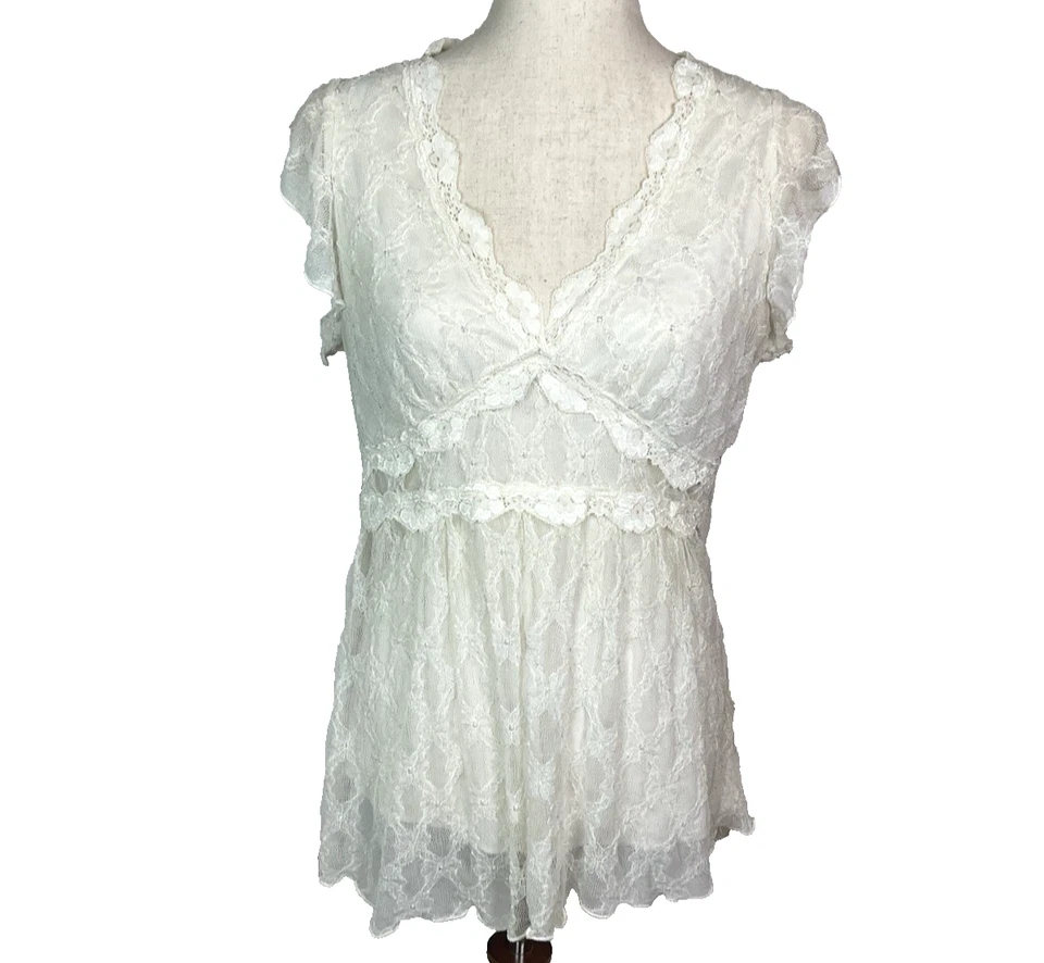 Babydoll Studio Y Blanco Encaje Brillo Top Talla XXL Y2K Coqueta Hada Ángel Brillo Foto 1 de 4