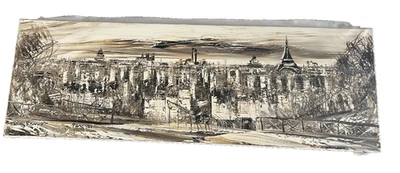 Cuchillo Paleta Paris Skyline Pintura Original Arte Paisaje Urbano Contemporáneo 24 x 8 Foto 1 de 4