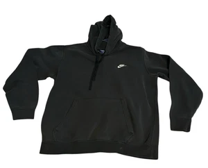 Felpa con cappuccio vintage anni 90 Nike Mini Swoosh Spell Out sbiadita nera L blu etichetta tasca centrale - Foto 1 di 7