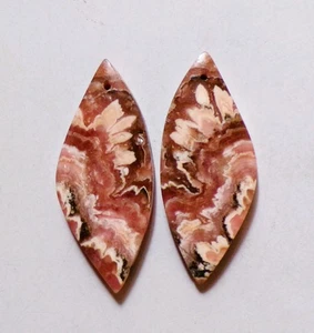 60.85 Cts Natural Rhodochrosite Drilled Cabochon Match Pair Gemstone 41X17MM - Picture 1 of 3