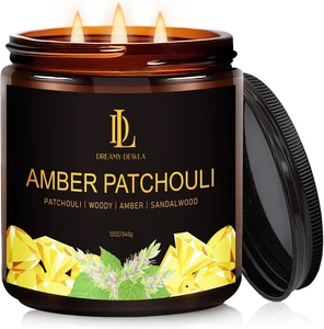 Bernstein Patchouli Duftkerze, 12 Unzen 60 Stunden langlebige Kerzen, groß 3 Docht - Bild 1 von 12