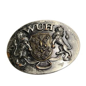 WASHED UP HOLLYWOOD LIONS FLEUR HERALDIC OLD SILVER #065VS WUH GÜRTELSCHNALLE VTG - Bild 1 von 4