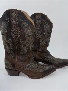 Shyanne Isabelle Inlay Stud Western Boot Brown Womens Size 8.5 - Picture 1 of 17