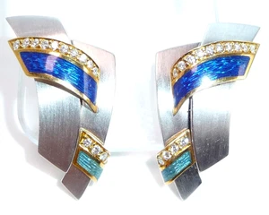 Pendientes Oro 750 Esmalte Guilloche 0.56ct. Diamantes 34,2 mm 19,2 g piezas únicas - Imagen 1 de 20