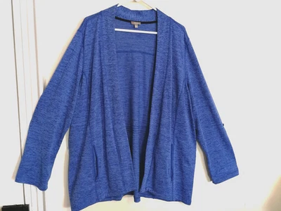 T by Talbots Mujer Cárdigan Suéter 2X Azul Bolsillos Delanteros Abiertos Tejido Manga Larga Foto 1 de 4