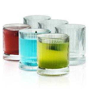 Ribbed Glass Cups Set, 13oz Vintage Drinking Glassware Set, 6 Piece Premium G... - Picture 1 of 8