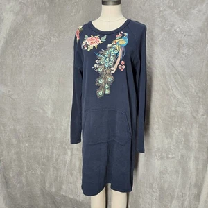 Driftwood Layla Embroidered Peacock Floral Tunic Sweatshirt Dress Womens Large - Picture 1 of 12