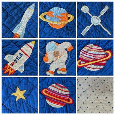 Edredón Pottery Barn Teen Space Rocket Twin XL azul reversible estrellas astronauta Foto 1 de 4