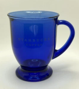 Starbucks Kobaltblau Glas 16 Unzen Kaffee/Tee Standfuß Becher/Tasse Anchor Hocking USA - Bild 1 von 9
