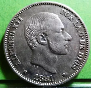 ALFONSO XII, 50 Centavos de Peso, 1881, FILIPPINE SPAGNOLE, Argento - Foto 1 di 2