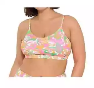 Ninety-Nine Degrees Junior Plus 2X Swim Top Neon Electric Vibe Cutout Bralette - Picture 1 of 2