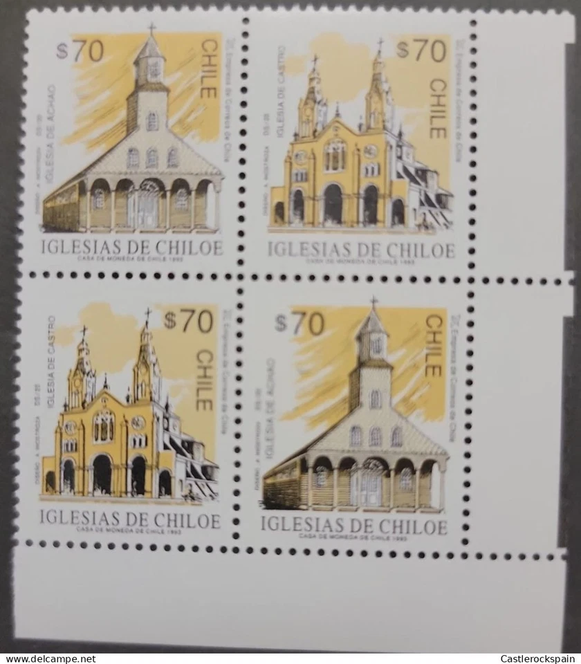 O) 1993 CHILE, HERITAGE, ARCHITECTURE, CHURCHES OF CHILOE, ACHAO, CASTRO,  BLOCK - Image 1 of 1