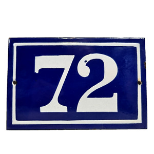 Vintage French blue house address number enamel sign 72 Parisian style for door