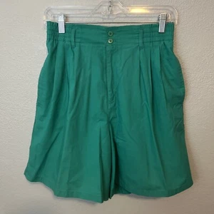 Vintage Blue Cabana High Waist Elastic Pleated Green Shorts Size Medium - Picture 1 of 8